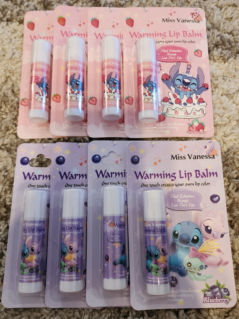 8 Pieces Of Miss Vanessa Warming Lip Balm - Strawberry & Blueberry (Set)